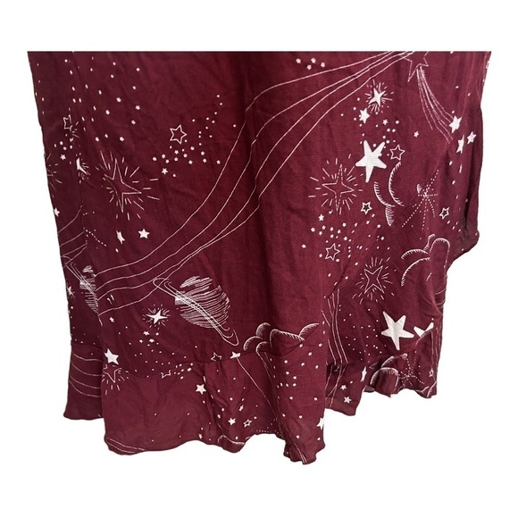 Lovestitch RUFFLE TOP WRAP MAXI DRESS IN WINE celestial pattern - Picture 9 of 14